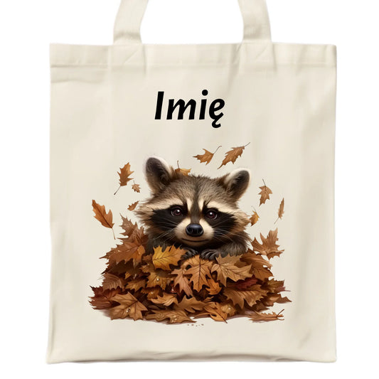 Torba jesienna - Szop w liściach - personalizowana JS24 - StoryCups.pl