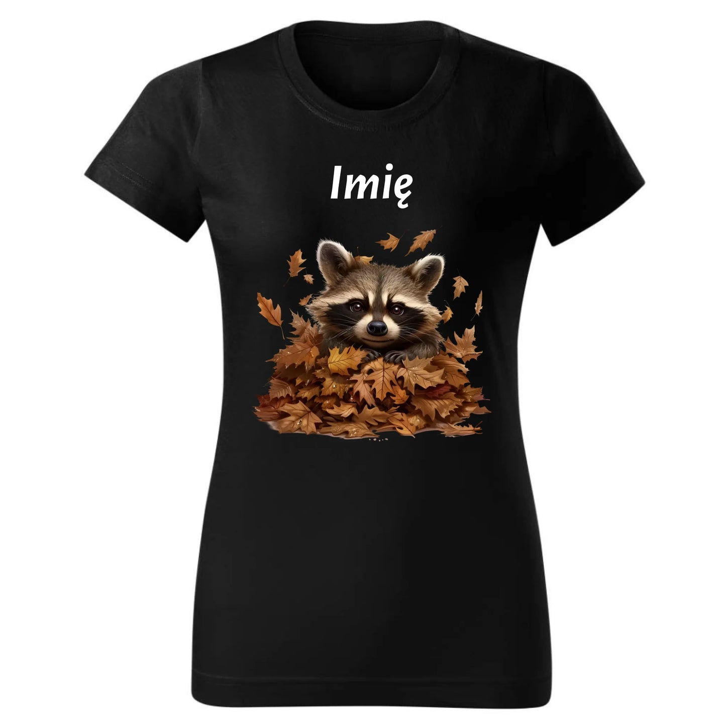 Koszulka damska jesienna - Szop w liściach - personalizowana JS24 - StoryCups.pl