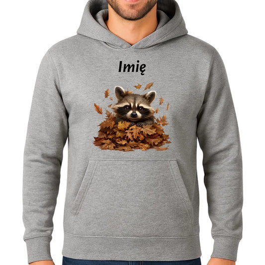 Bluza męska z kapturem jesienna - Szop w liściach - personalizowana JS24 - StoryCups.pl