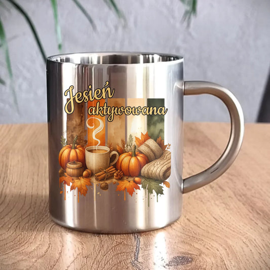 Kubek metalowy jesienny - Jesień aktywowana JS26 - StoryCups.pl
