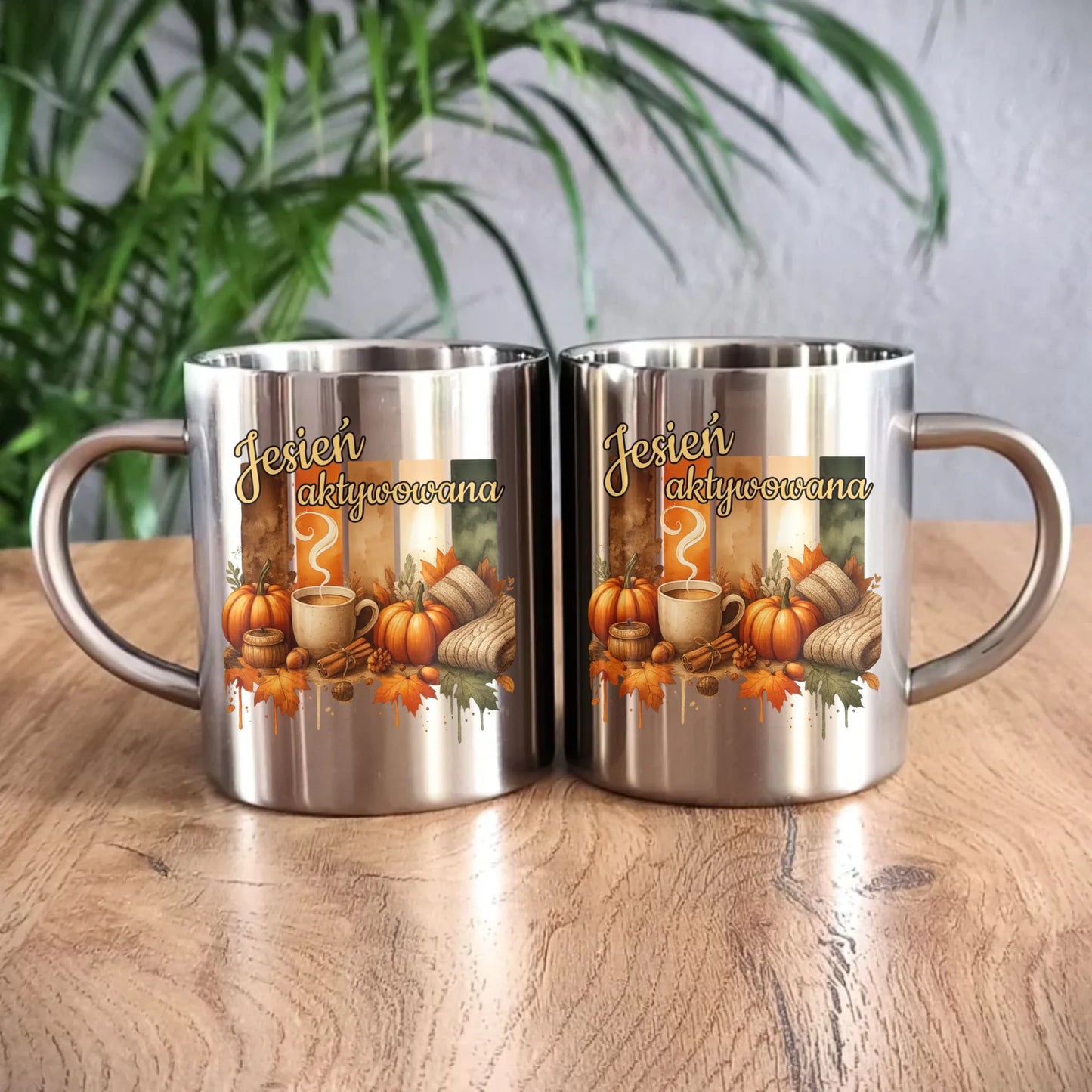 Kubek metalowy jesienny - Jesień aktywowana JS26 - StoryCups.pl