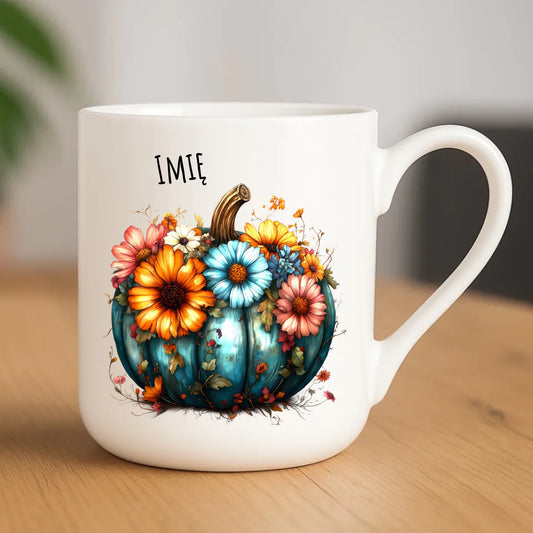 Kubek elegant jesienny - Kwiatowa dynia - personalizowany JS27 - StoryCups.pl
