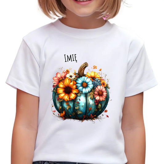 Koszulka dziecięca jesienna - Kwiatowa dynia - personalizowana JS27 - StoryCups.pl