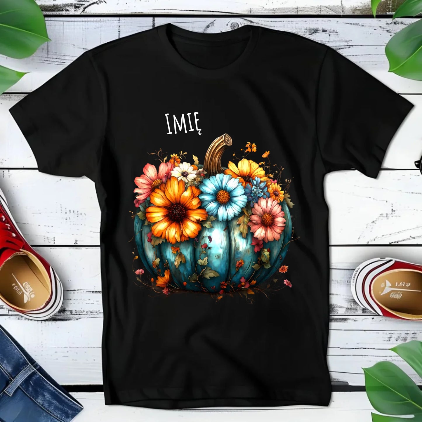 Koszulka dziecięca jesienna - Kwiatowa dynia - personalizowana JS27 - StoryCups.pl