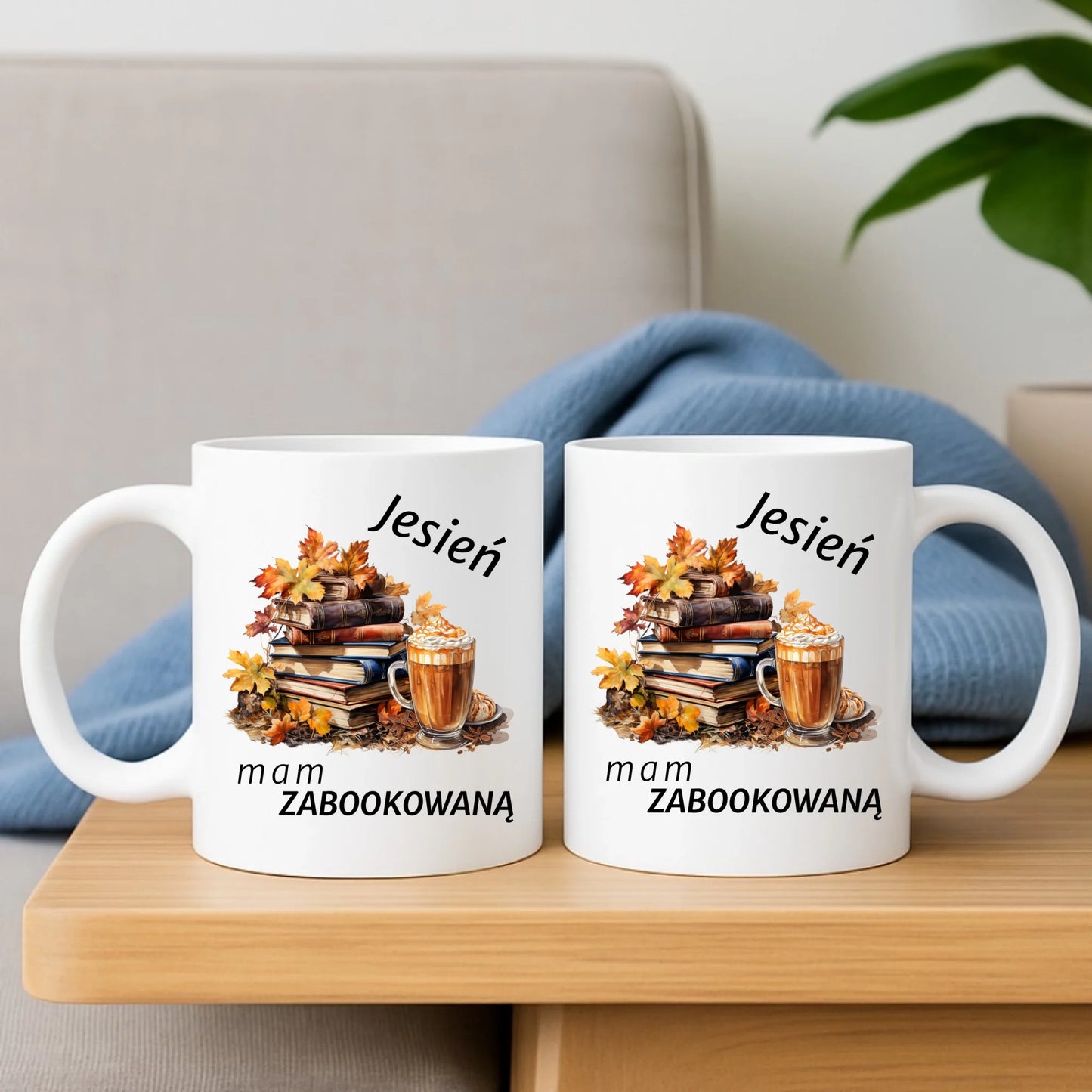 Zestaw poduszka i kubek jesienny - Jesień mam zabookowaną JS28 - StoryCups.pl