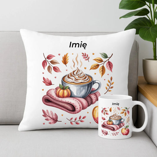 Zestaw poduszka i kubek jesienny - Przytulna jesień - personalizowany JS29 - StoryCups.pl