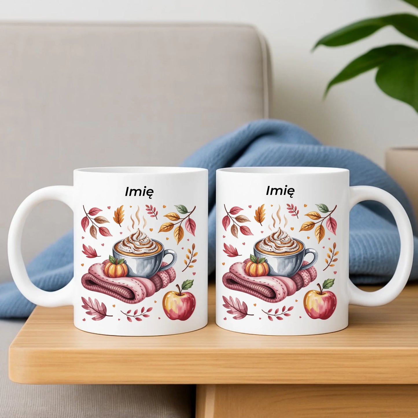 Zestaw poduszka i kubek jesienny - Przytulna jesień - personalizowany JS29