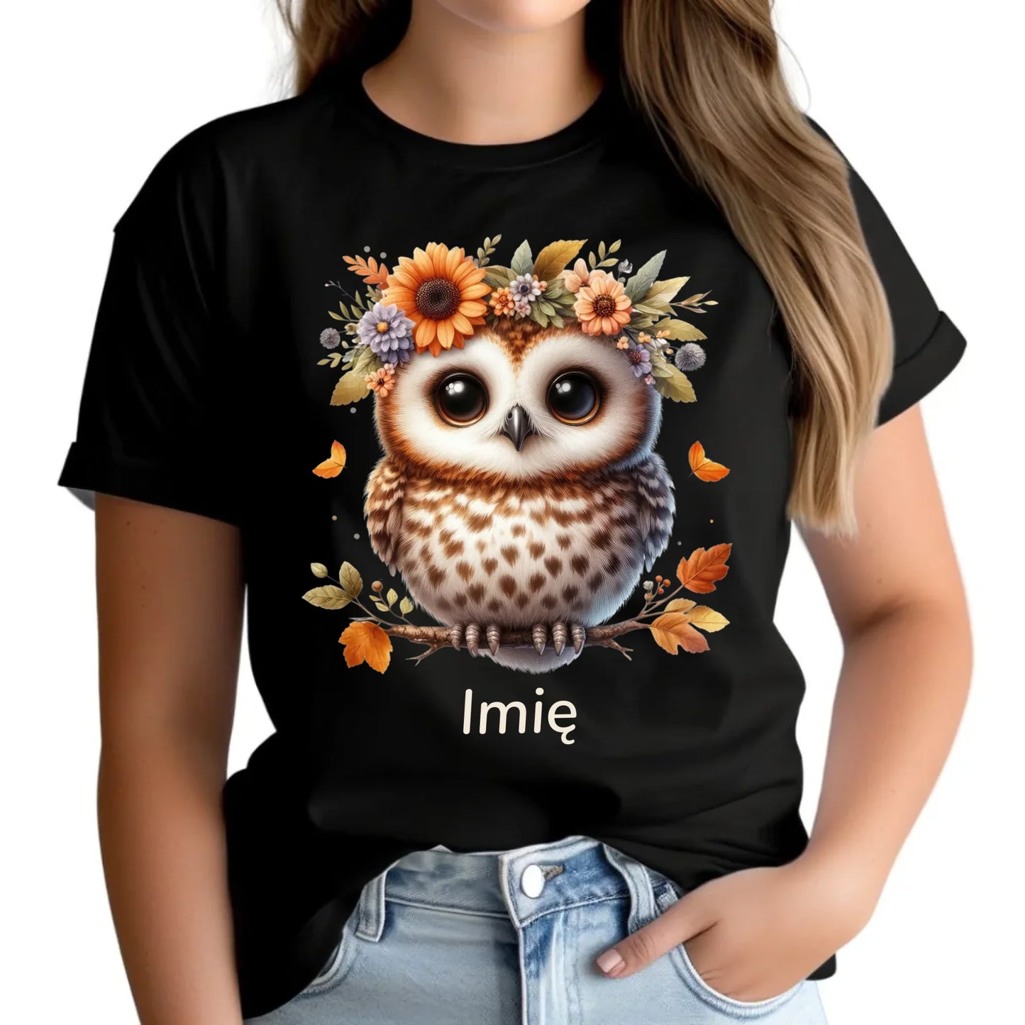 Koszulka damska jesienna - Sowa w kwiatach JS32 - StoryCups.pl