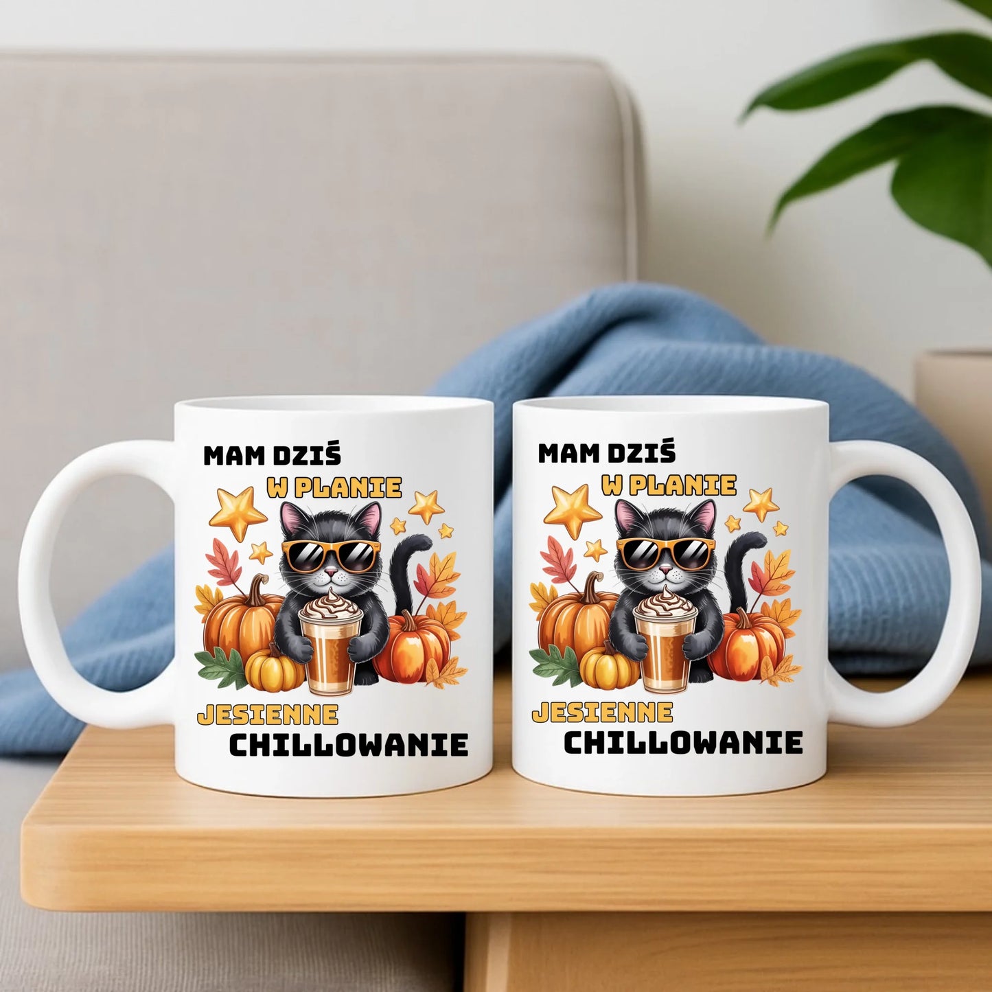 Zestaw poduszka i kubek jesienny - Mam dziś w planie jesienne chillowanie JS34