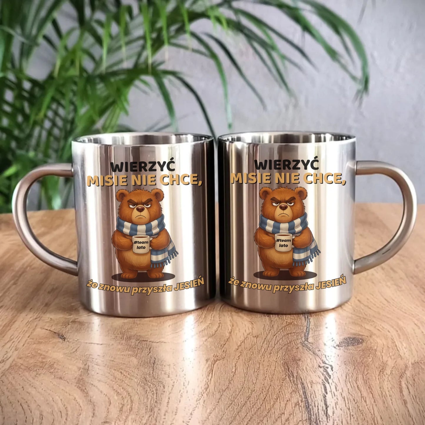 Kubek metalowy jesienny - Wierzyć MISIE nie chce, że znowu przyszła jesień - Team lato JS35 - StoryCups.pl