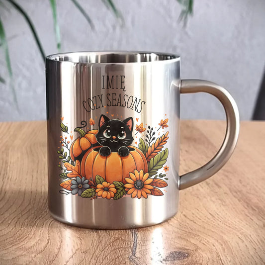 Kubek metalowy jesieniara - Cozy Seasons - personalizowany JS01 - StoryCups.pl