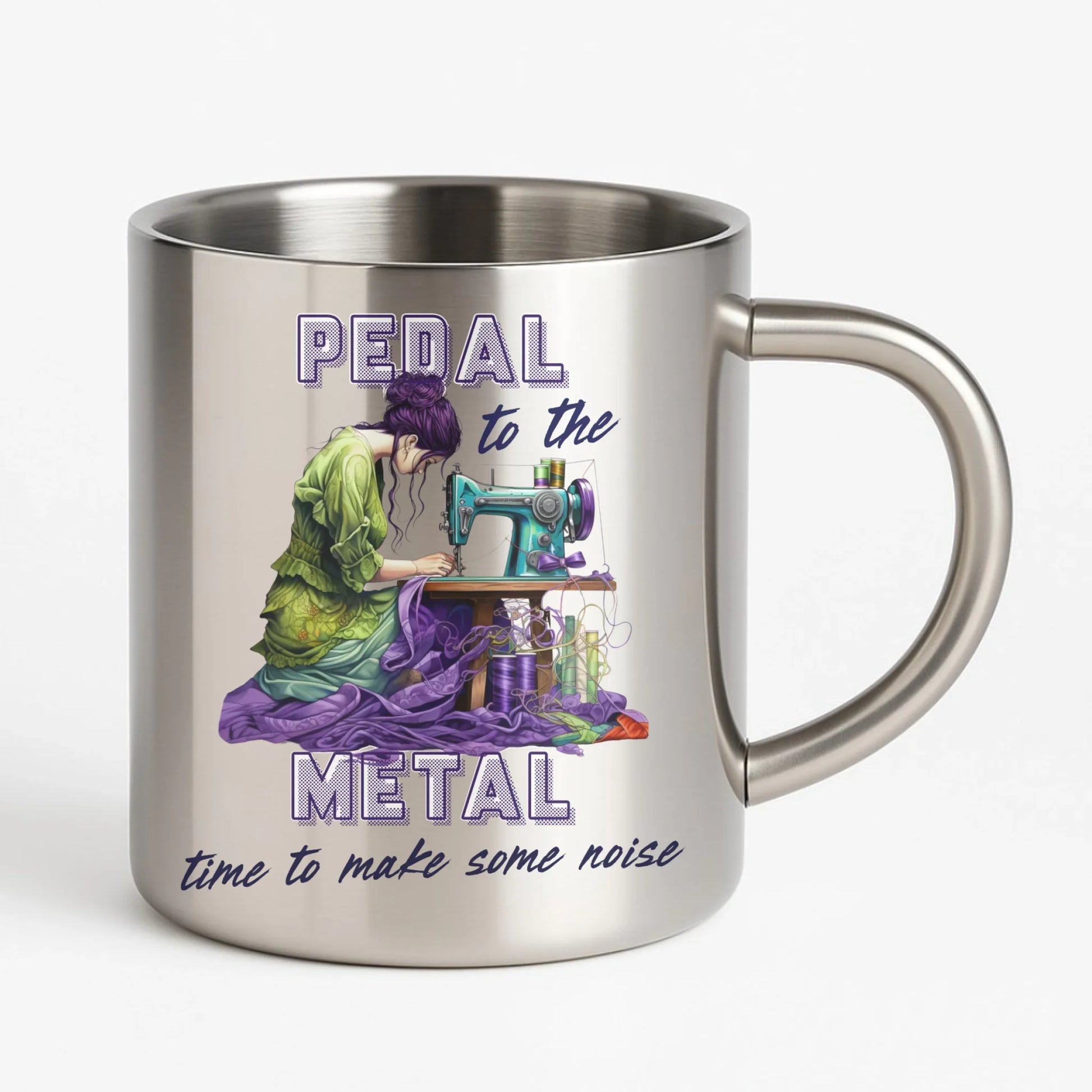 Kubek metalowy szyciowy - prezent dla krawcowej - PEDAL METAL HS01 - StoryCups.pl