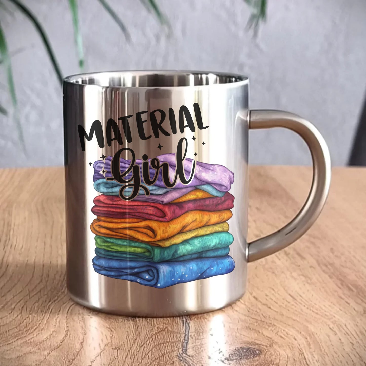 Kubek metalowy szyciowy - prezent dla krawcowej - Material Girl HS02 - StoryCups.pl