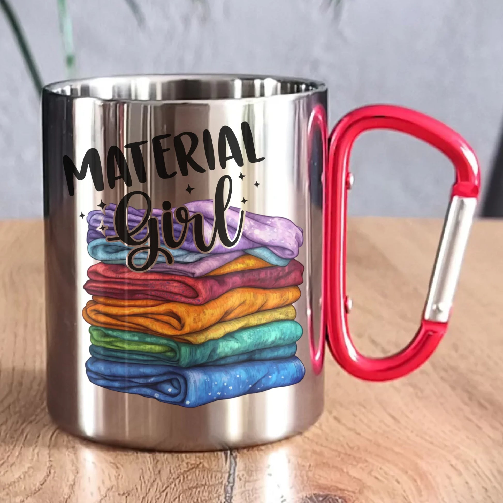 Kubek metalowy szyciowy - prezent dla krawcowej - Material Girl HS02 - StoryCups.pl