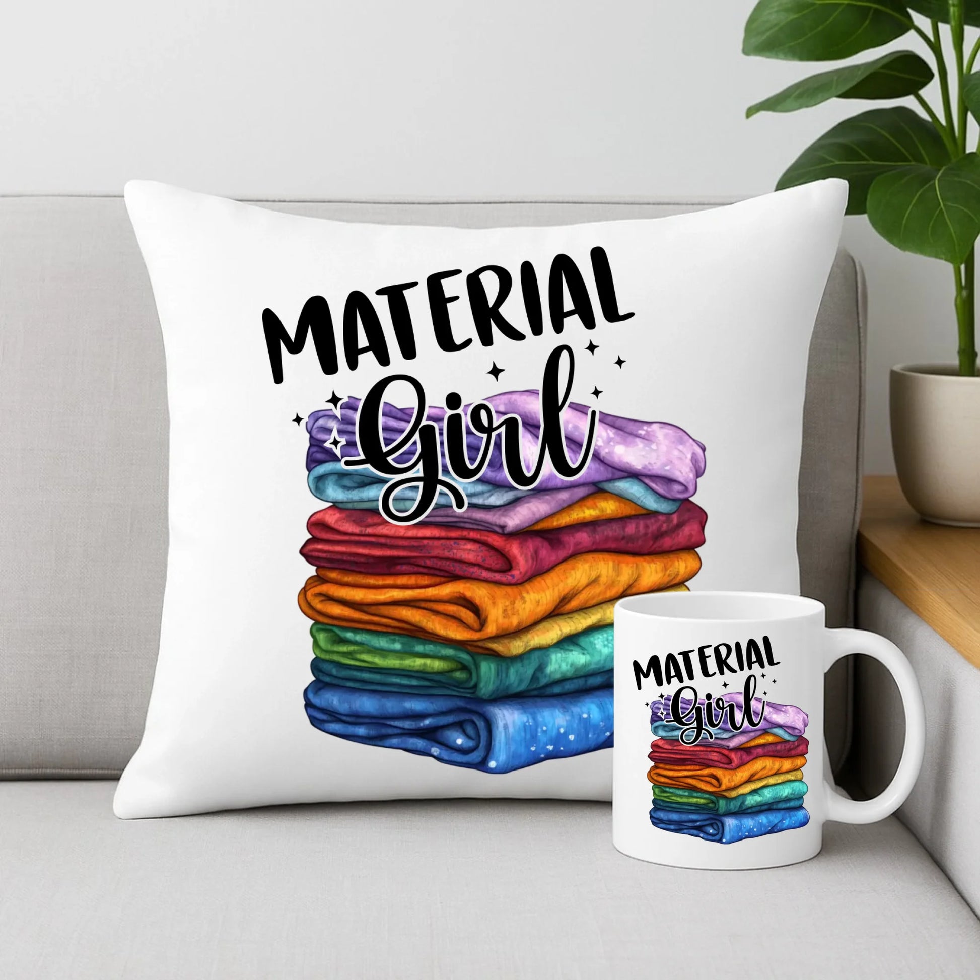 Zestaw poduszka i kubek szyciowy - prezent dla krawcowej - Material Girl HS02 - StoryCups.pl