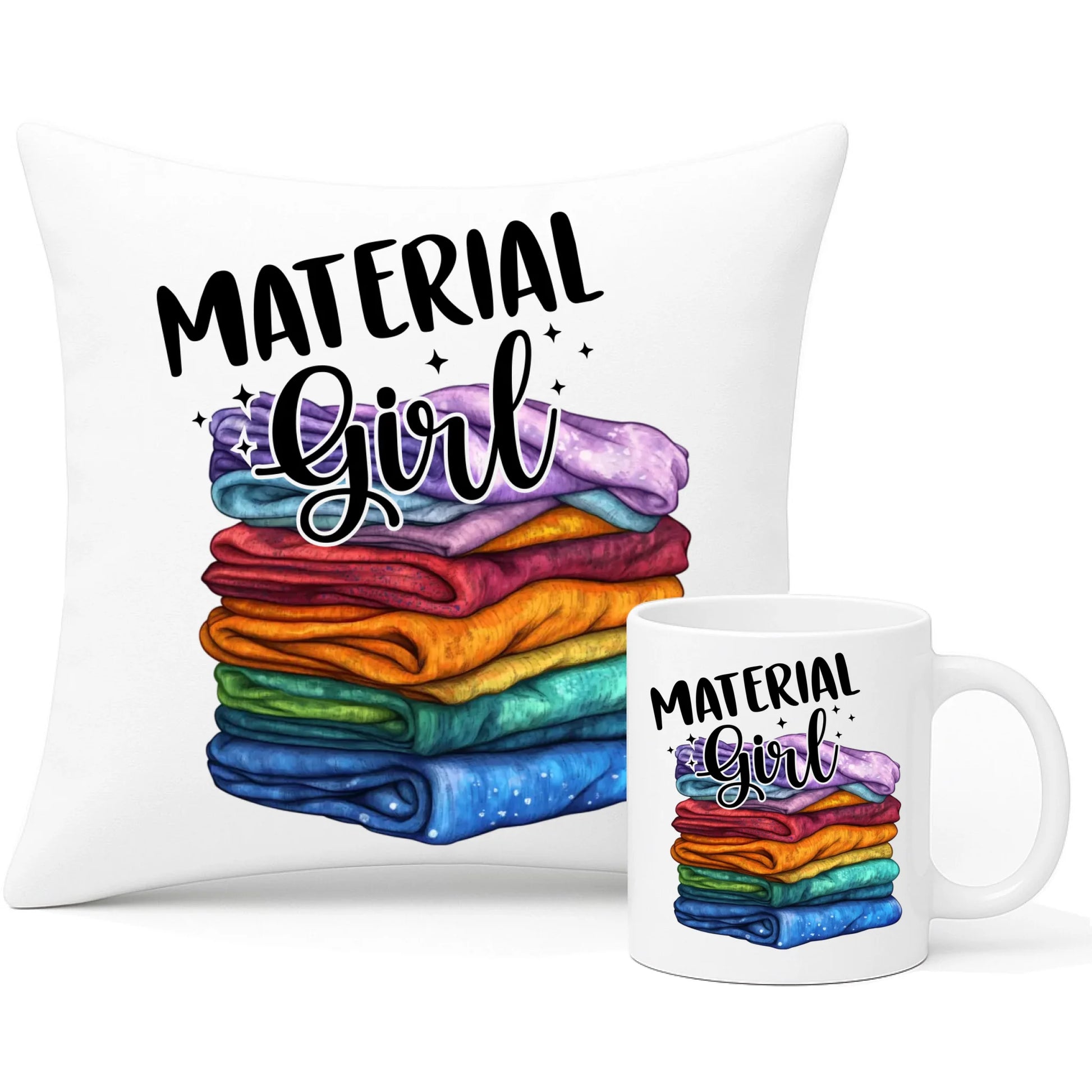 Zestaw poduszka i kubek szyciowy - prezent dla krawcowej - Material Girl HS02 - StoryCups.pl