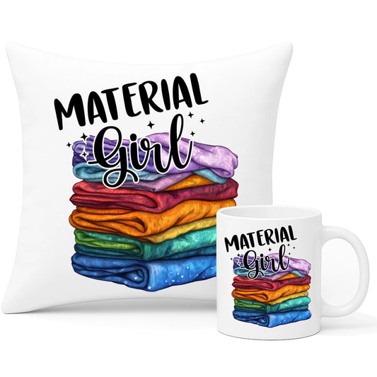 Zestaw poduszka i kubek szyciowy - prezent dla krawcowej - Material Girl HS02 - StoryCups.pl