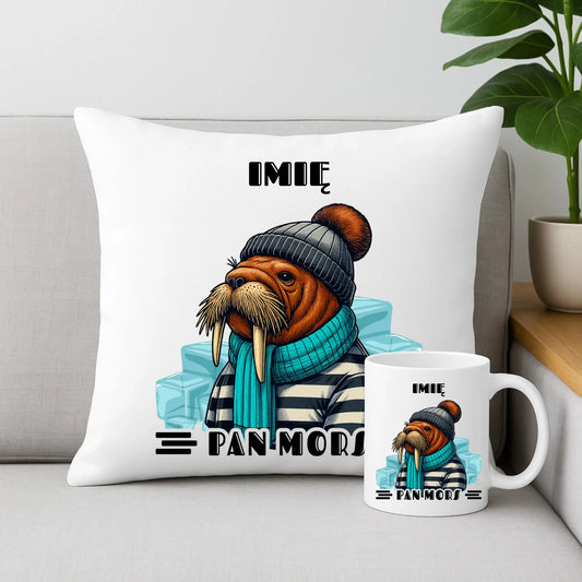 Zestaw poduszka i kubek - prezent dla morsa - Pan Mors - personalizowany HM15 - StoryCups.pl