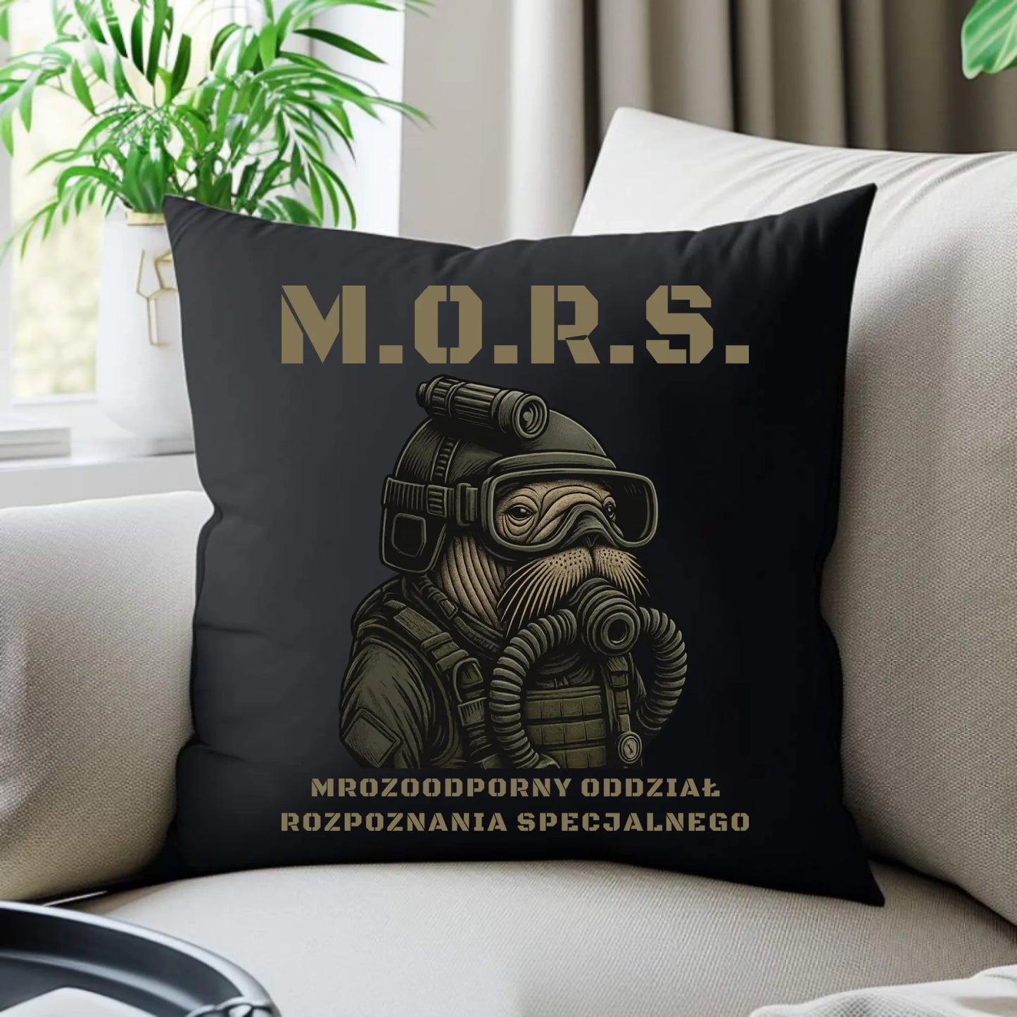 Poduszka dekoracyjna - prezent dla morsa - M.O.R.S. Mrozoodporny Oddział Rozpoznania Specjalnego HM20 - StoryCups.pl