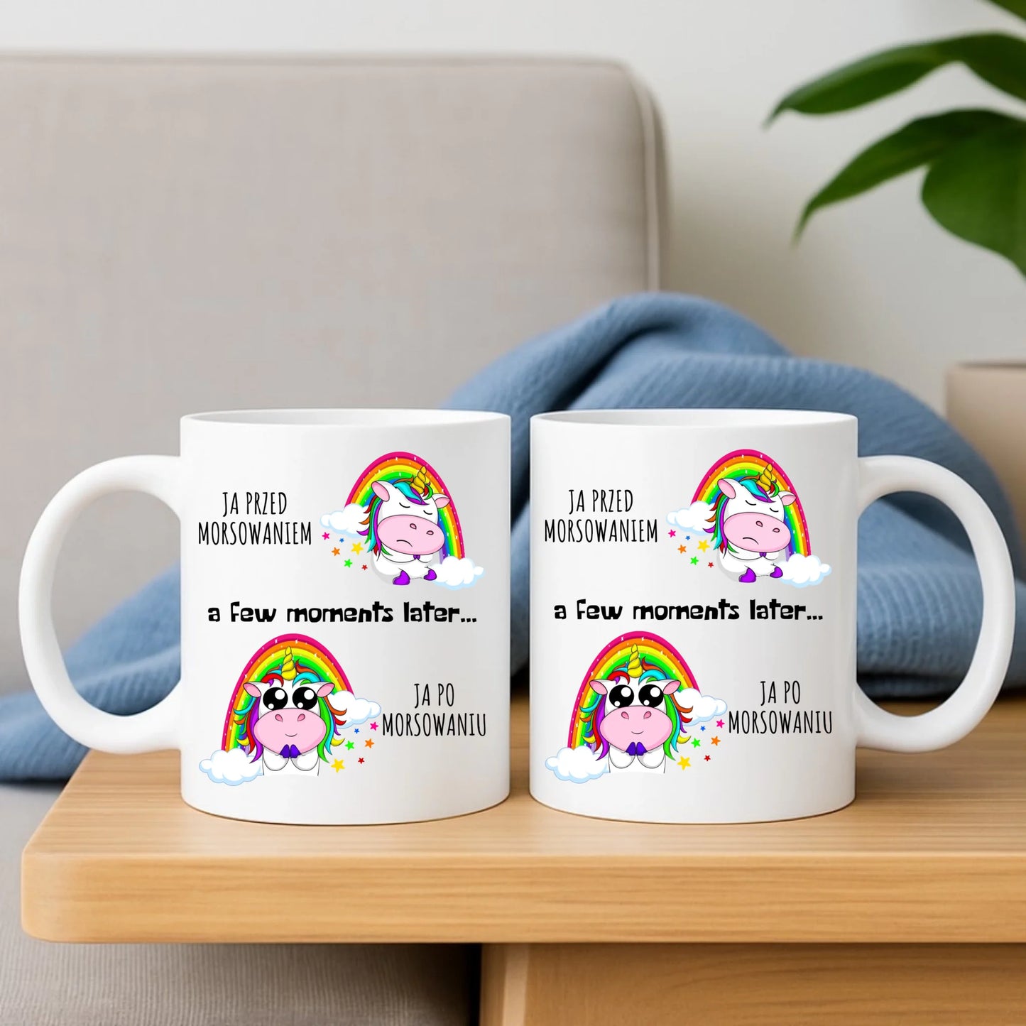 Zestaw poduszka i kubek - prezent dla morsa - Jednorożec - Ja po morsowaniu HM11 - StoryCups.pl