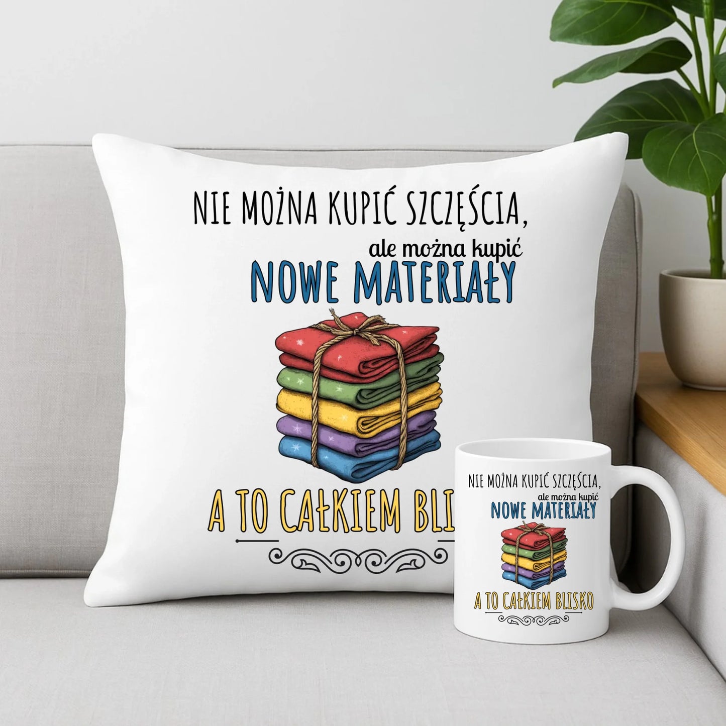 Zestaw poduszka i kubek szyciowy dla krawcowej - Nie można kupić szczęścia HS03 - StoryCups.pl