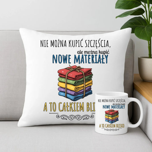 Zestaw poduszka i kubek szyciowy dla krawcowej - Nie można kupić szczęścia HS03 - StoryCups.pl