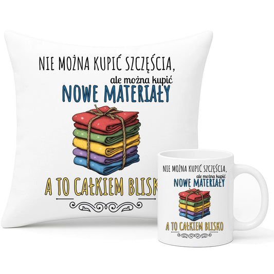 Zestaw poduszka i kubek szyciowy dla krawcowej - Nie można kupić szczęścia HS03 - StoryCups.pl