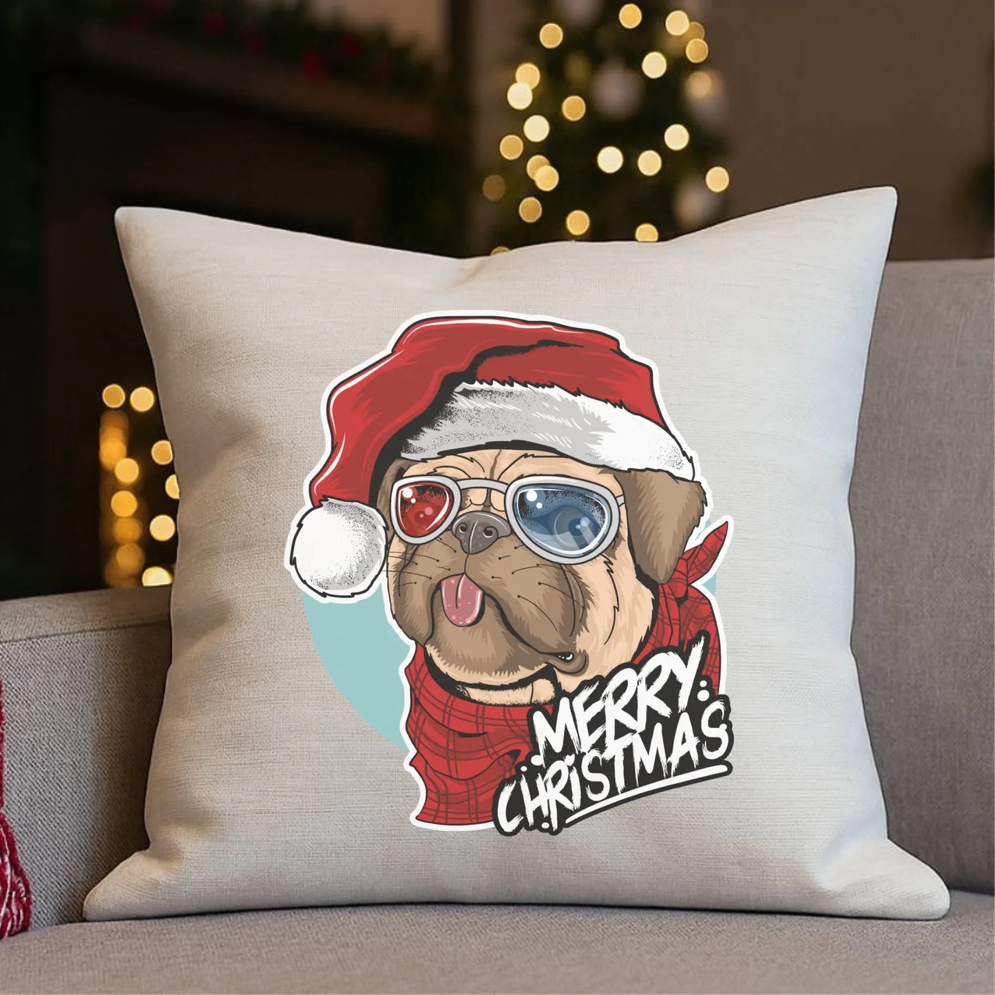 Merry Christmas | Świąteczna poduszka z mopsem BN62 - StoryCups.pl