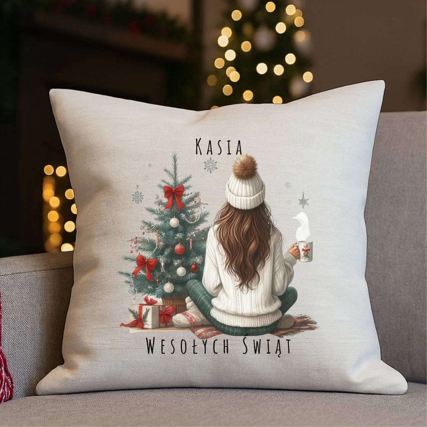 Love Winter | Świąteczna poduszka z imieniem dla dziewczyny BN15 - StoryCups.pl