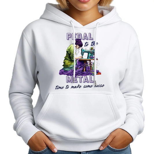 Bluza damska z kapturem szyciowa - prezent dla krawcowej - PEDAL METAL HS01 - StoryCups.pl