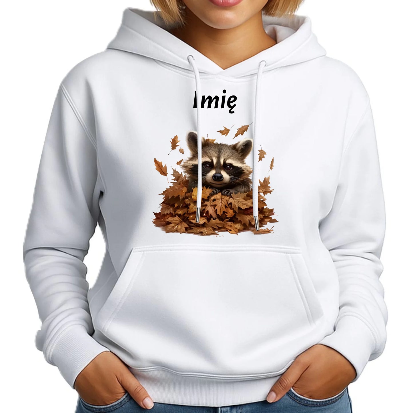 Bluza damska z kapturem jesienna - Szop w liściach - personalizowana JS24