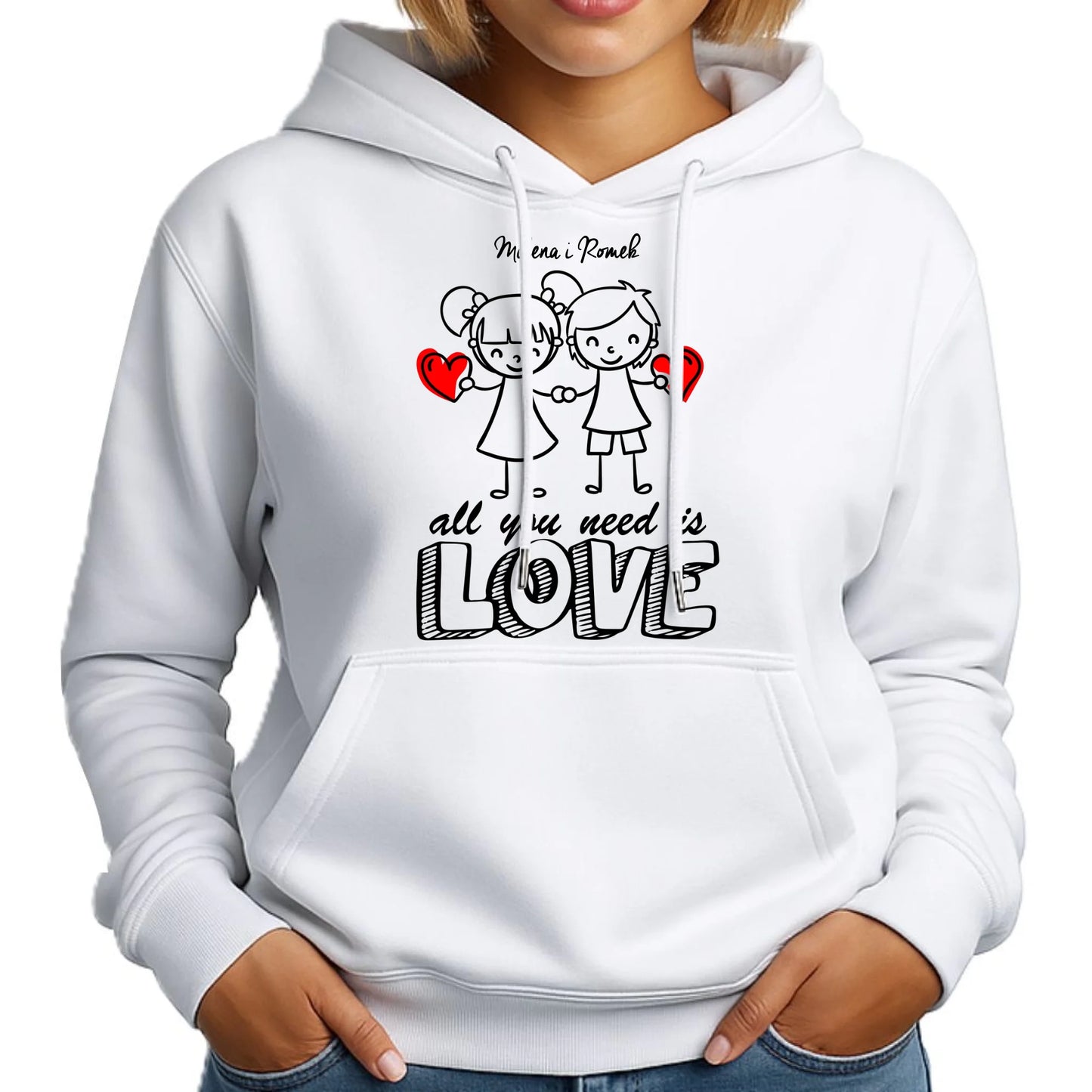 Bluza damska z kapturem dla par - prezent dla dziewczyny - Love - personalizowana W13 - StoryCups.pl