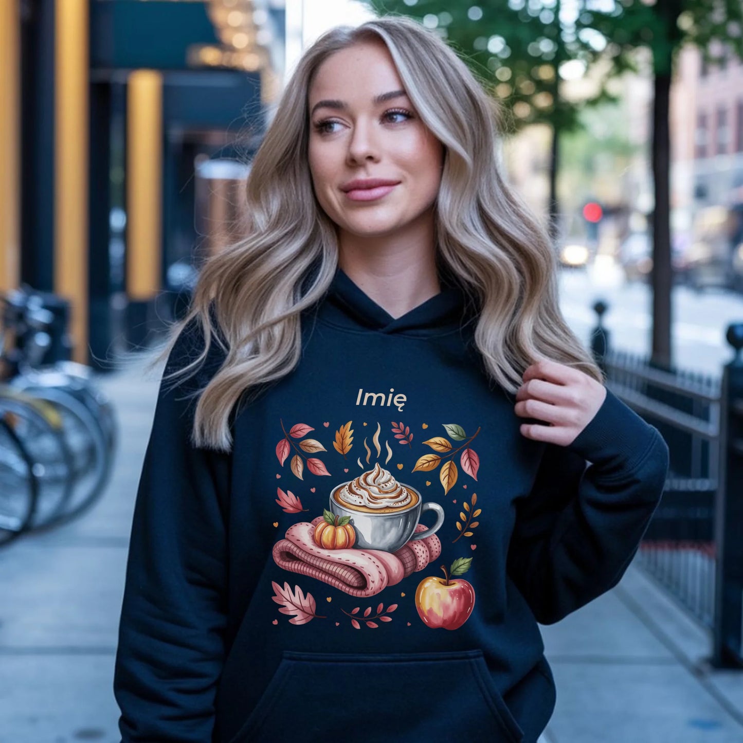 Bluza damska z kapturem jesienna - Przytulna jesień - personalizowana JS29