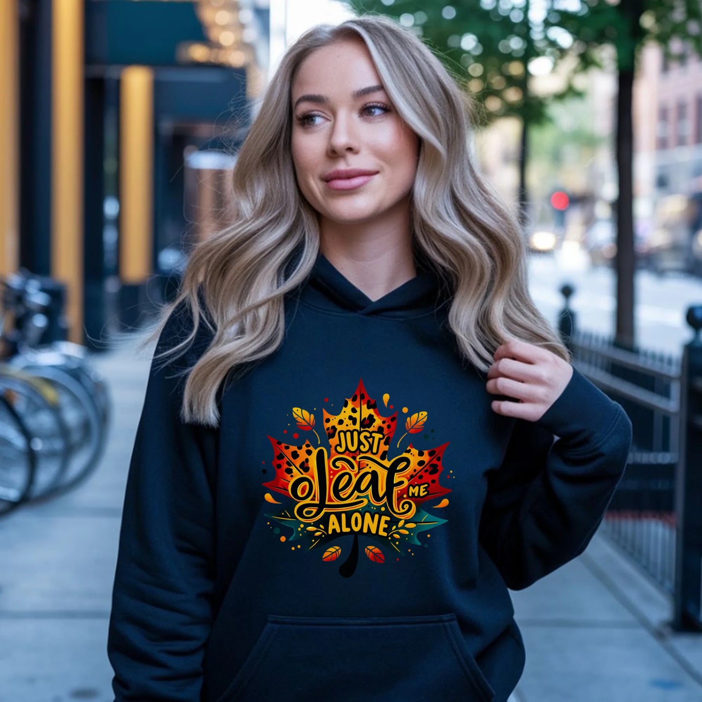 Bluza damska z kapturem jesienna - Just leaf me alone JS22