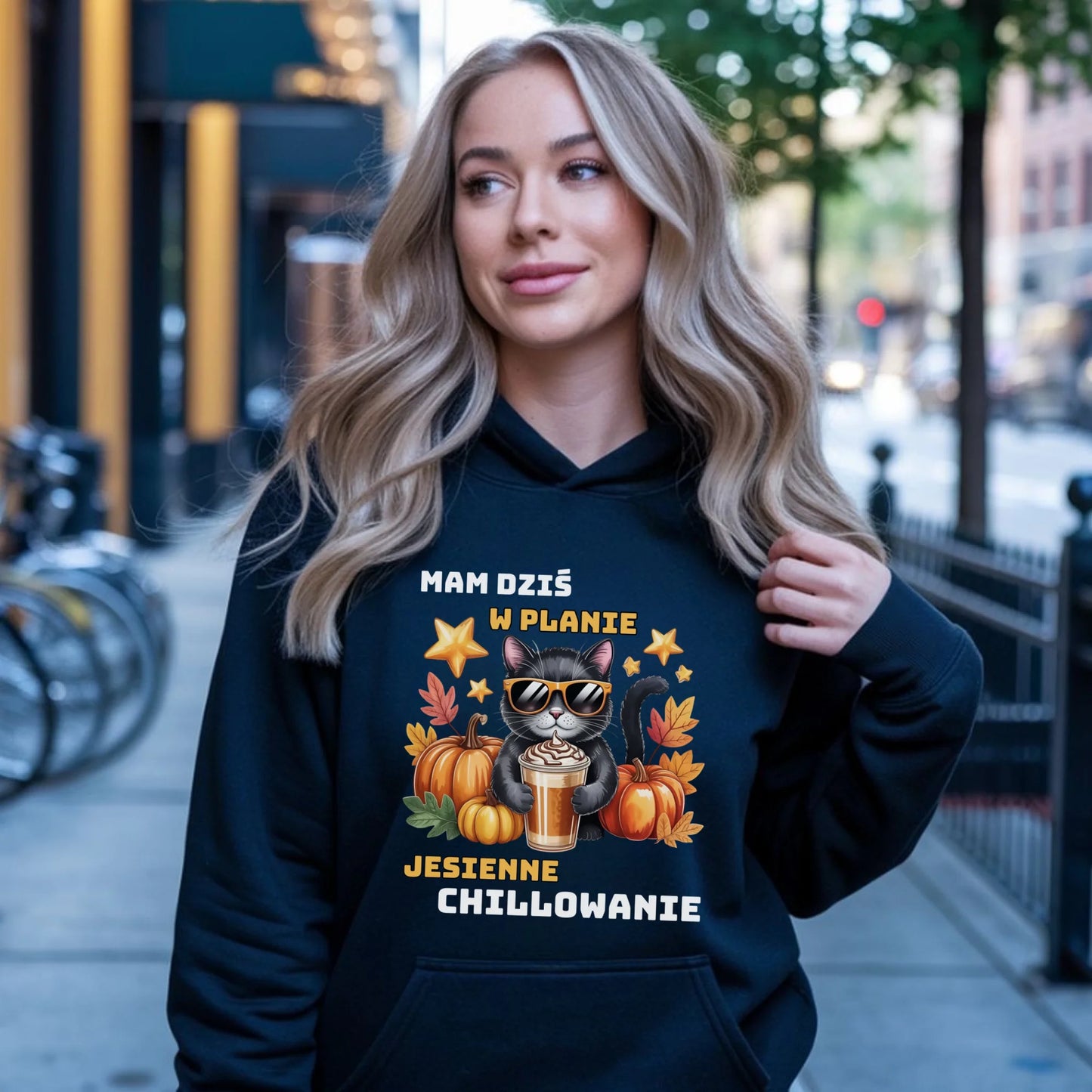 Bluza damska z kapturem jesienna - Mam dziś w planie jesienne chillowanie JS34