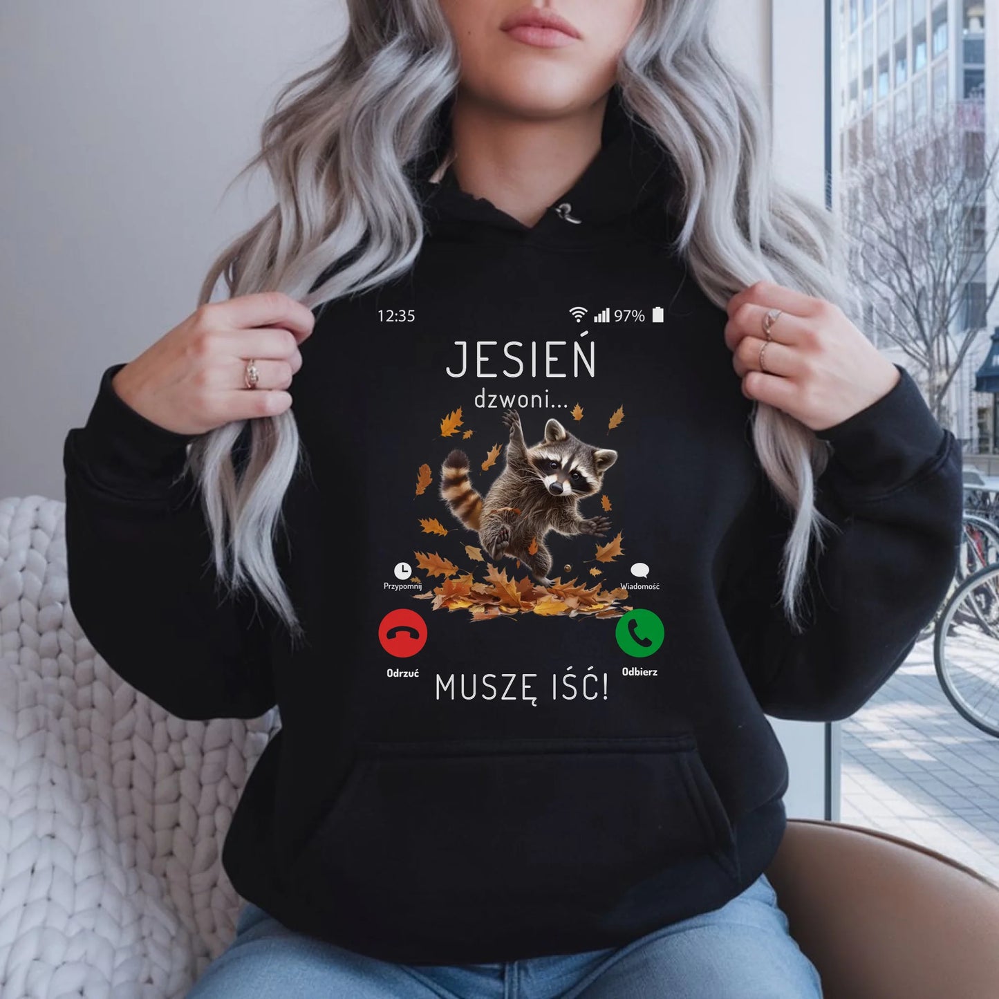 Bluza damska z kapturem jesienna - Jesień dzwoni muszę iść JS18 - StoryCups.pl