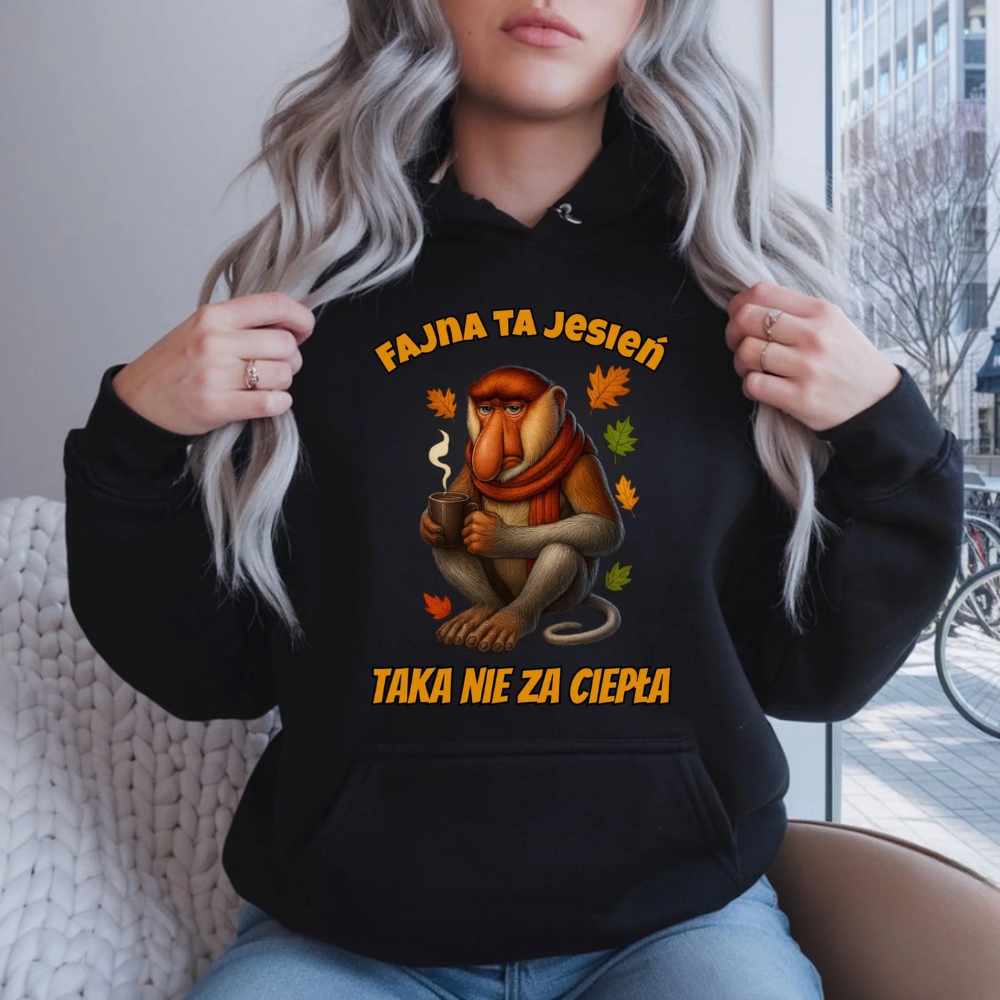 Bluza damska z kapturem jesienna - Janusz Nosacz - Fajna ta jesień, taka nie za ciepła JS21 - StoryCups.pl