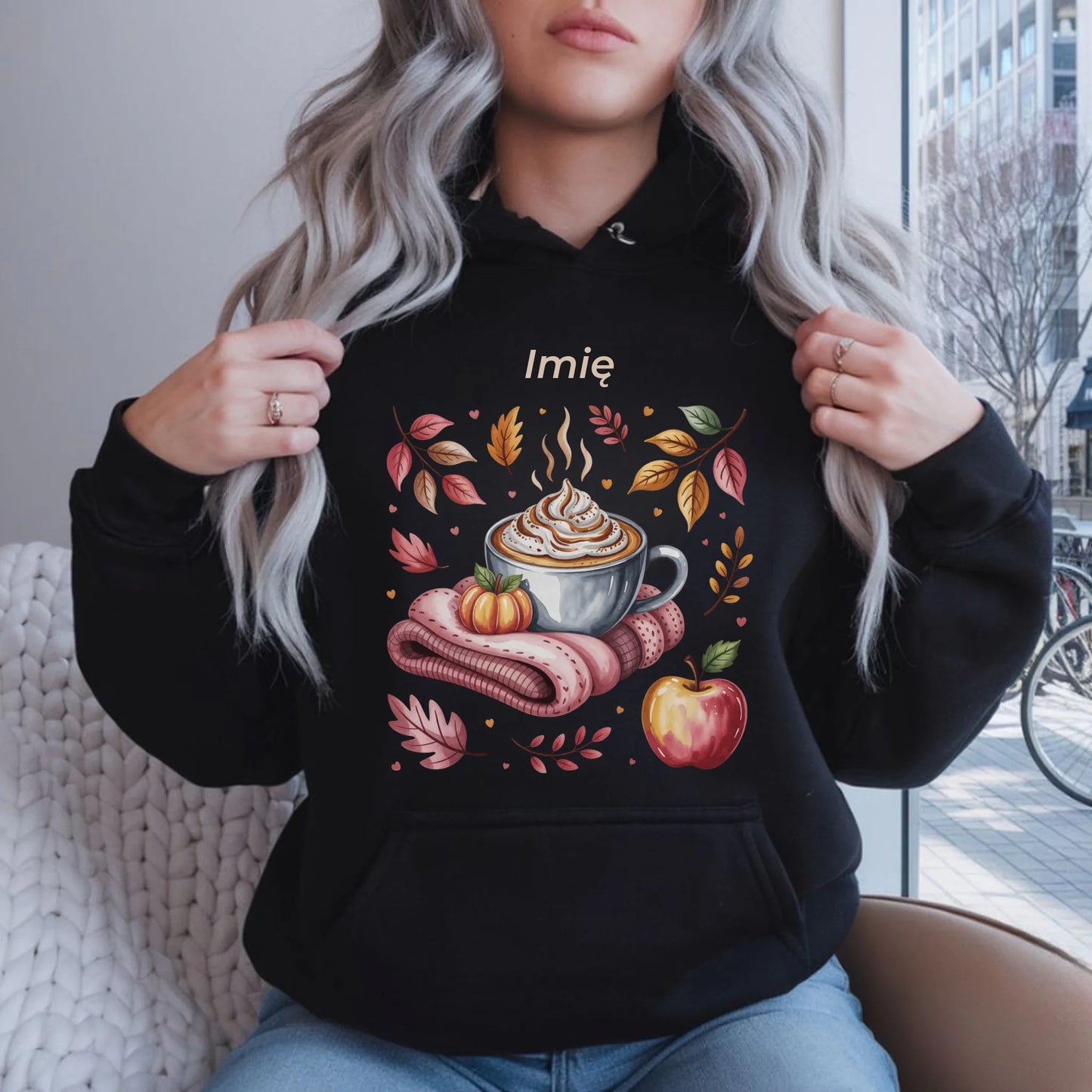 Bluza damska z kapturem jesienna - Przytulna jesień - personalizowana JS29