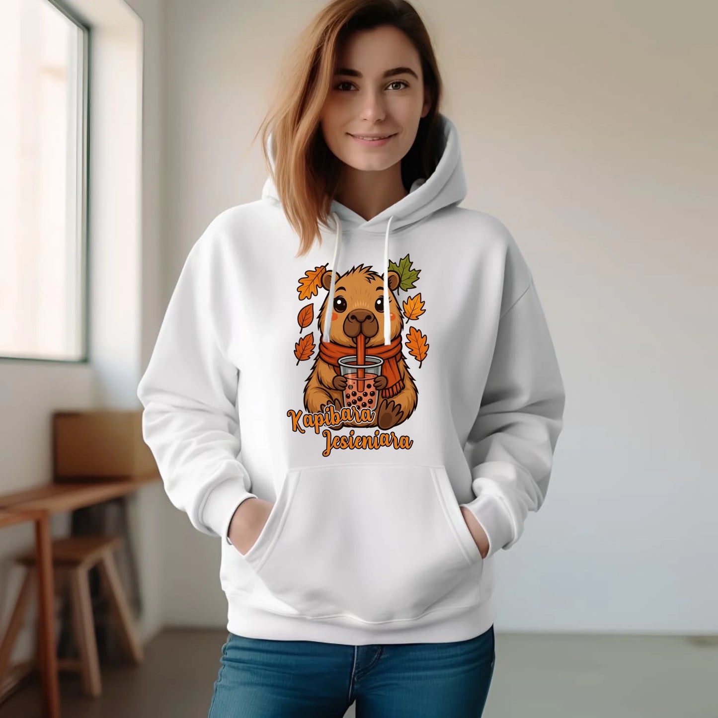 Bluza damska z kapturem jesienna - Kapibara Jesieniara JS19 - StoryCups.pl