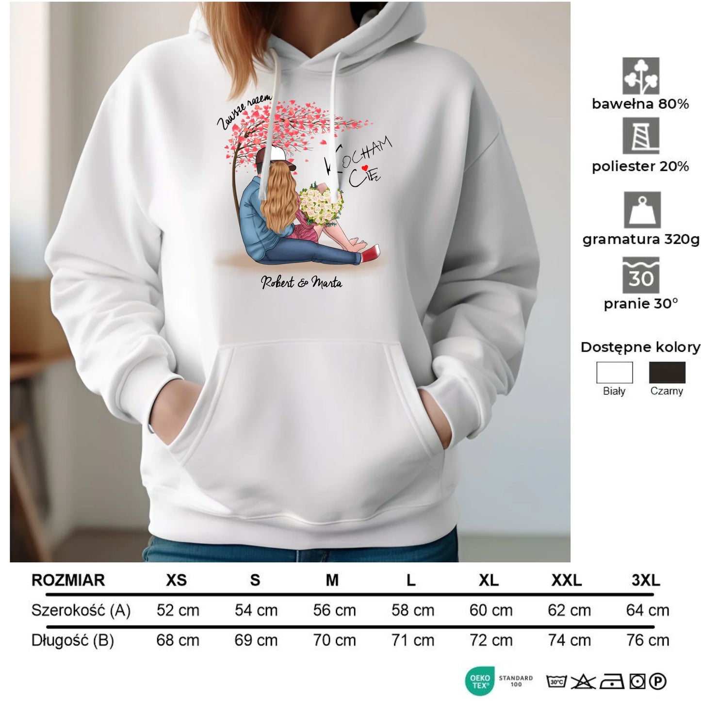 Bluza damska z kapturem dla par - prezent dla dziewczyny narzeczonej żony - Zawsze razem - personalizowana W04 - StoryCups.pl