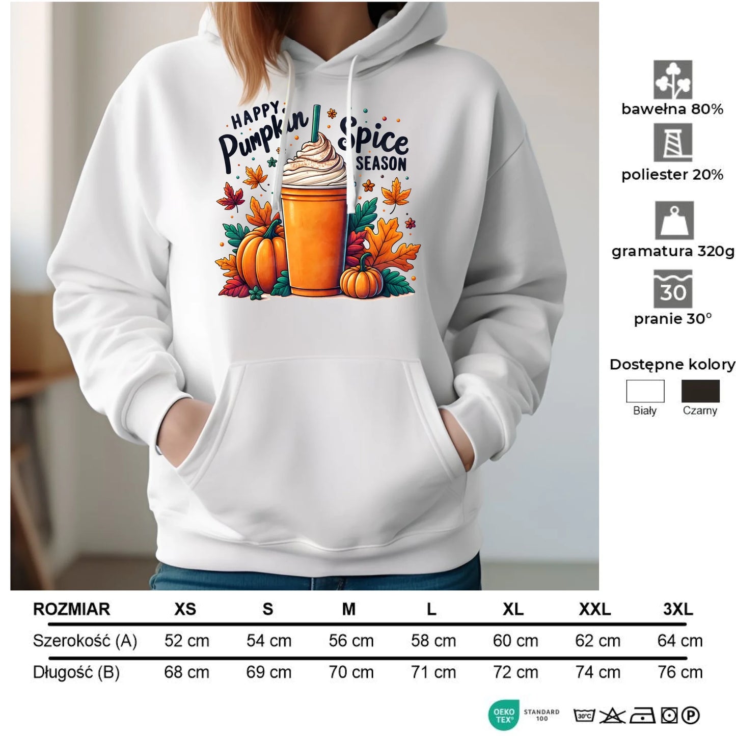 Bluza damska z kapturem jesieniara - Pumpkin Spice - kawa dyniowa JS02 - StoryCups.pl
