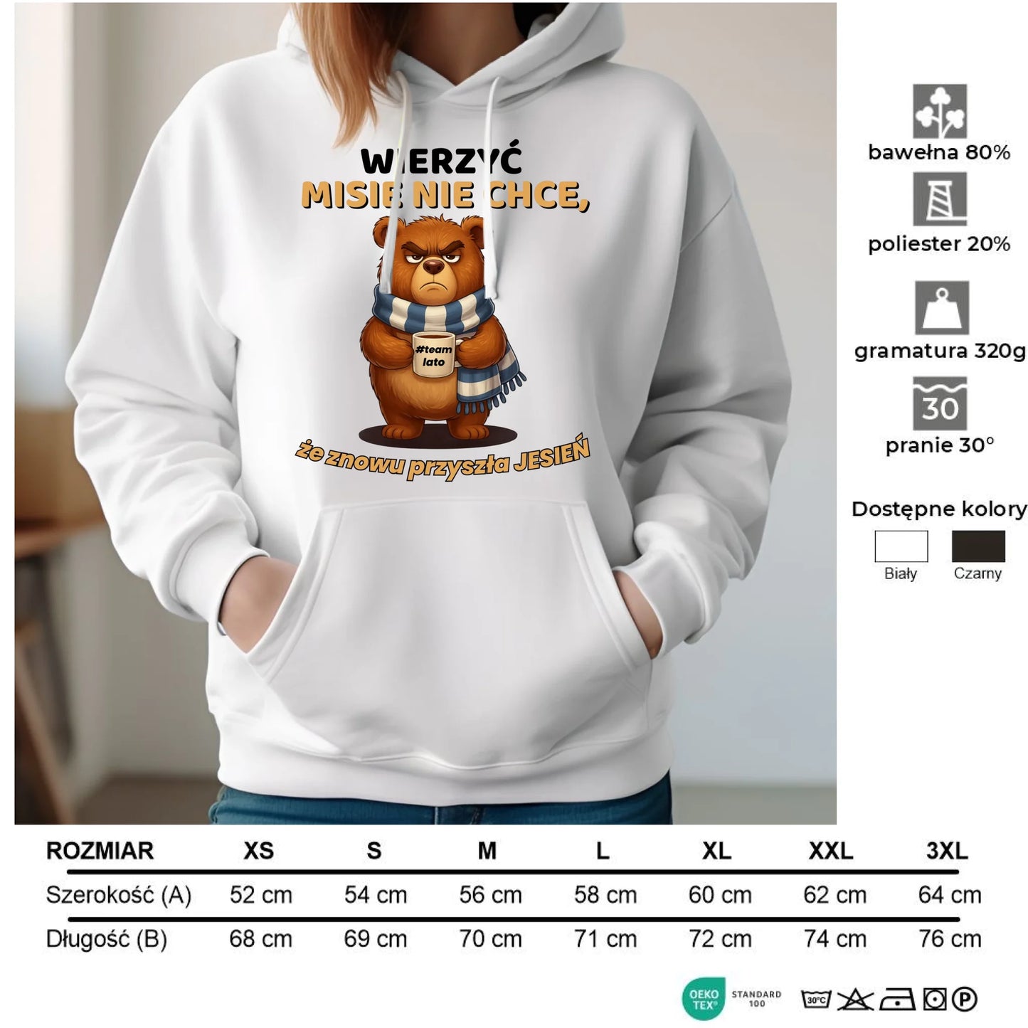 Bluza damska z kapturem jesienna - Wierzyć MISIE nie chce, że znowu przyszła jesień - Team lato JS35