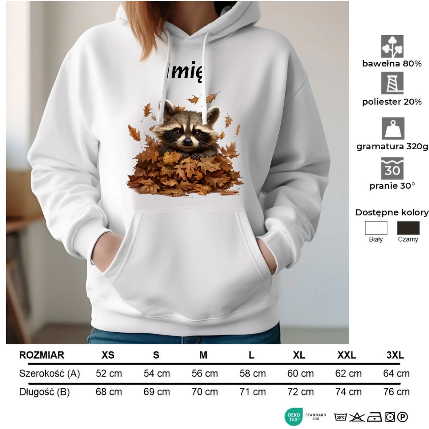 Bluza damska z kapturem jesienna - Szop w liściach - personalizowana JS24