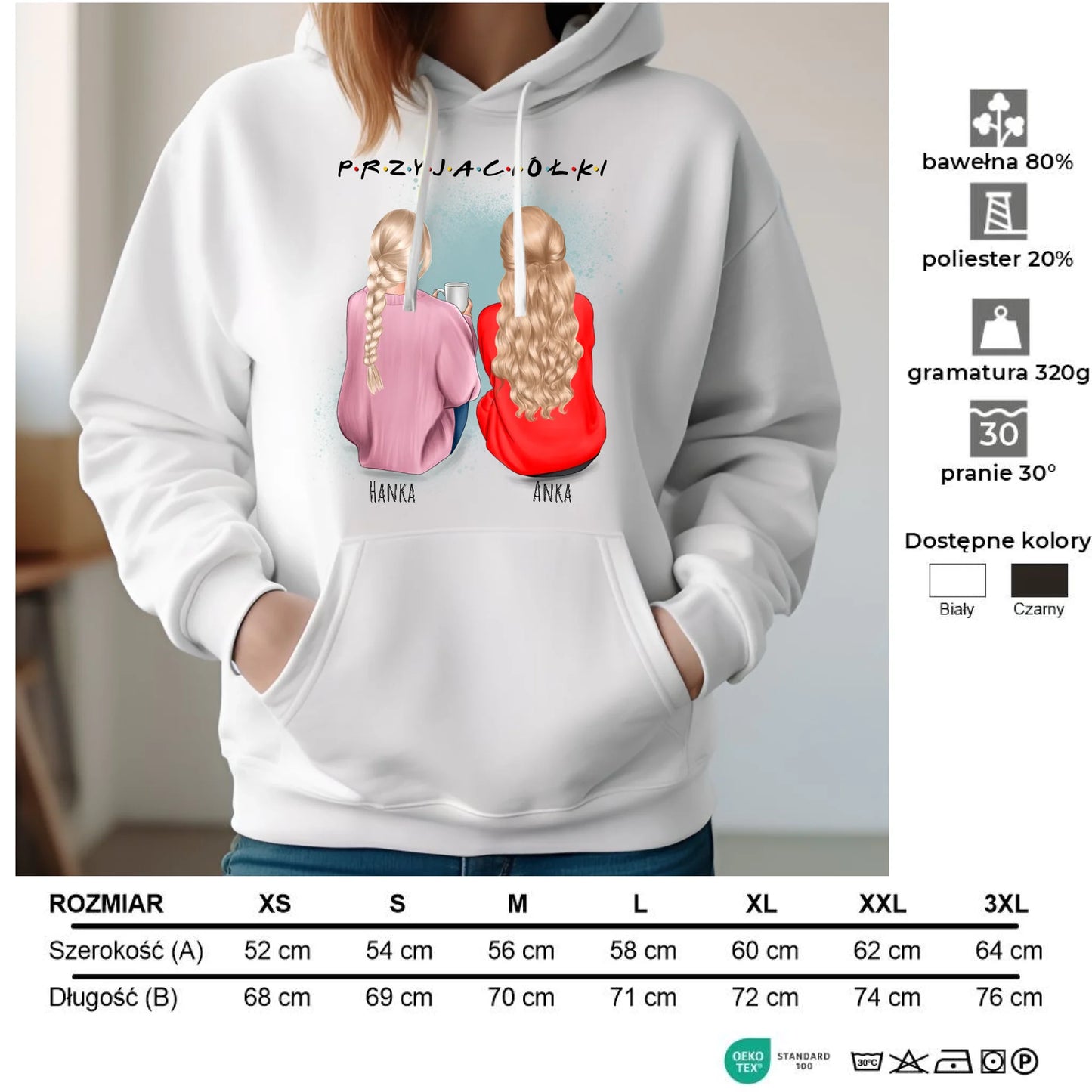 Bluza damska z kapturem - prezent dla przyjaciółki - personalizowane postacie 2-4 osoby PR02 - StoryCups.pl
