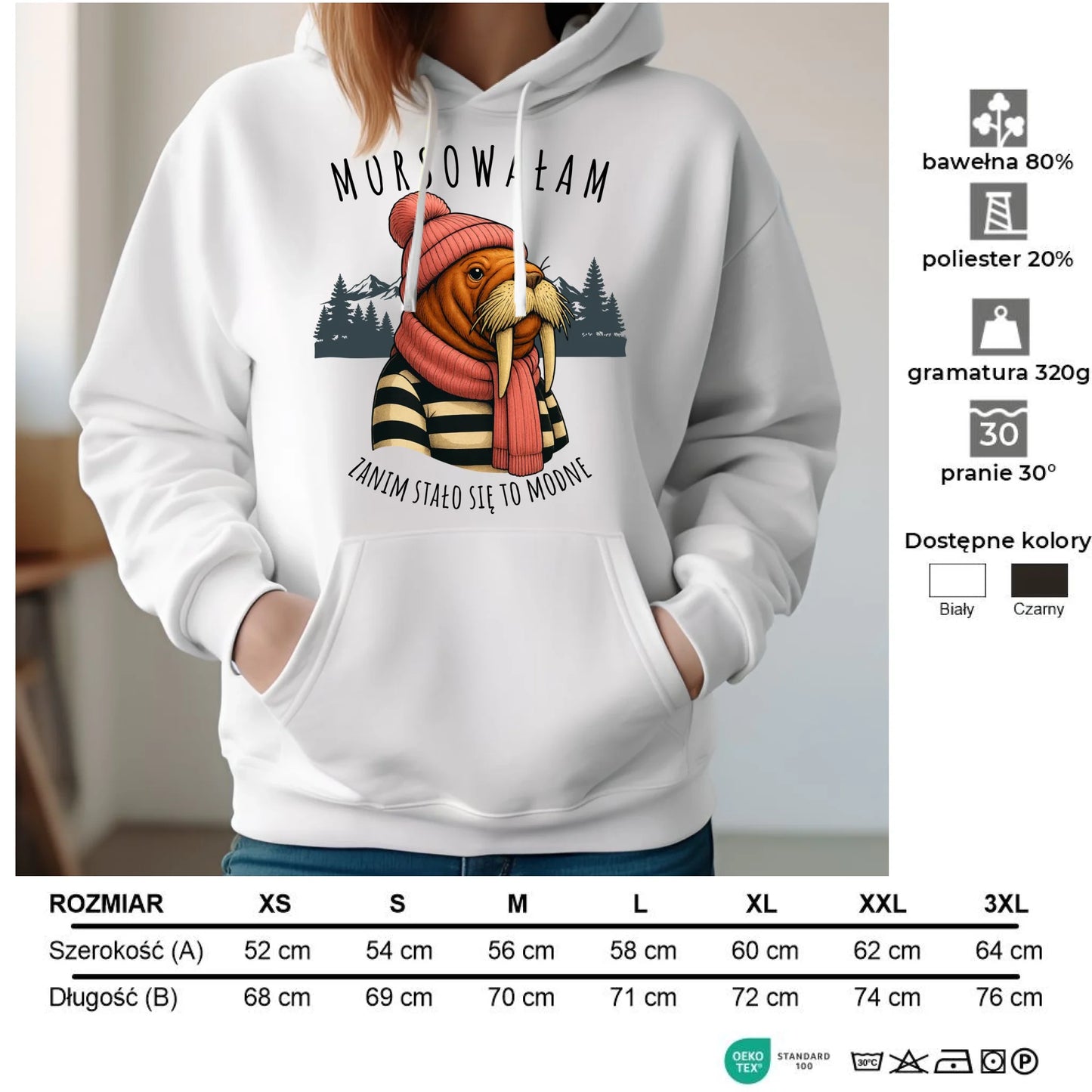 Bluza damska z kapturem - prezent dla morsa - Morsowałam zanim stało się to modne - Mors HM21