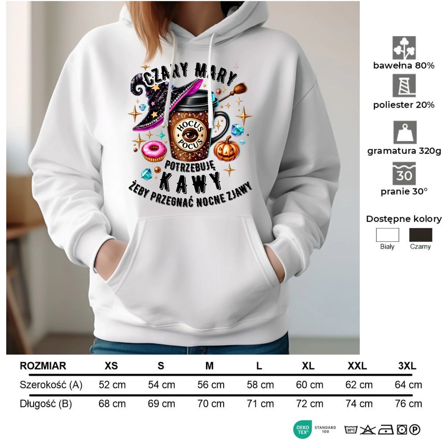 Bluza damska z kapturem na Halloween - Potrzebuję kawy HL03 - StoryCups.pl