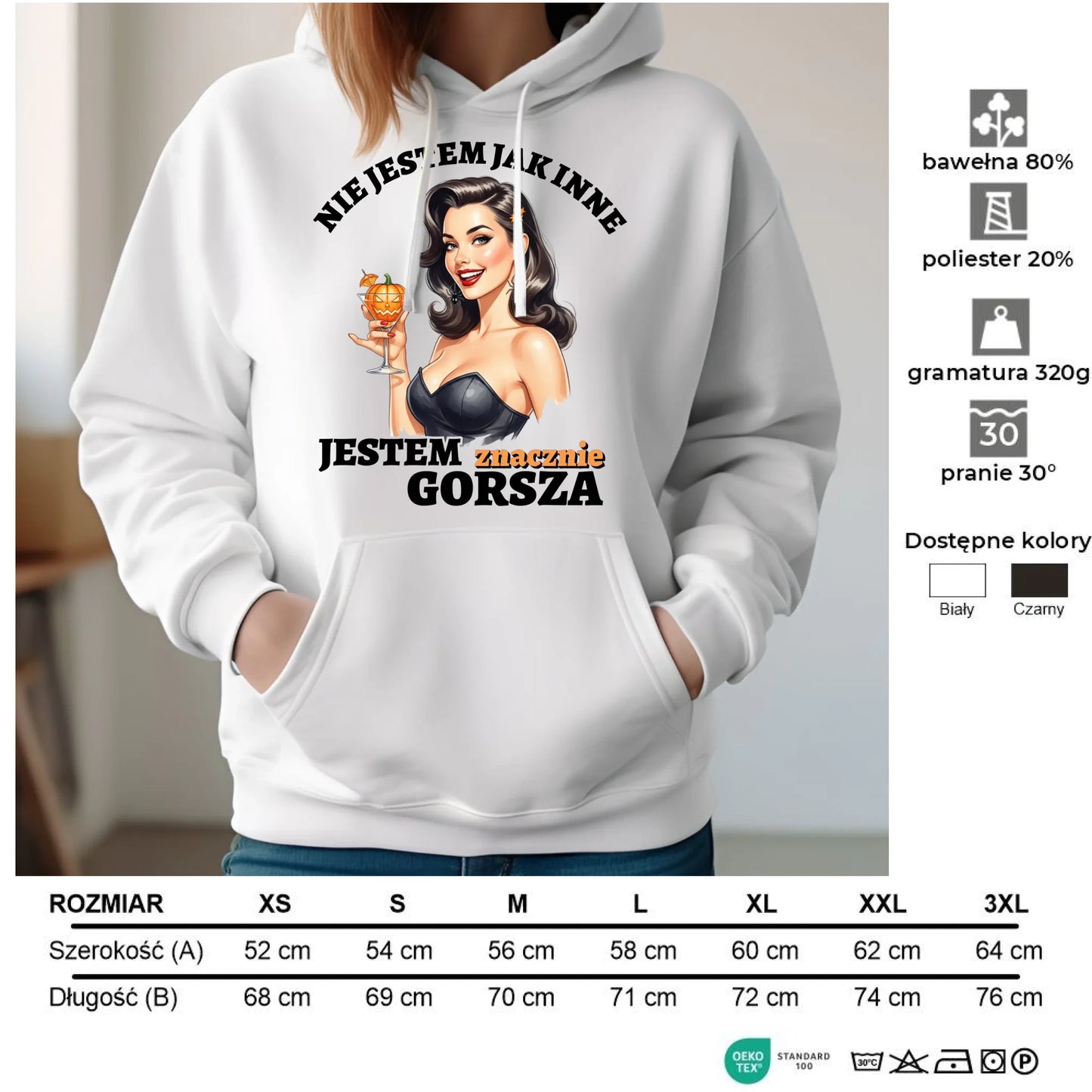 Bluza damska z kapturem halloweenowa - Nie jestem jak inne HL24 - StoryCups.pl