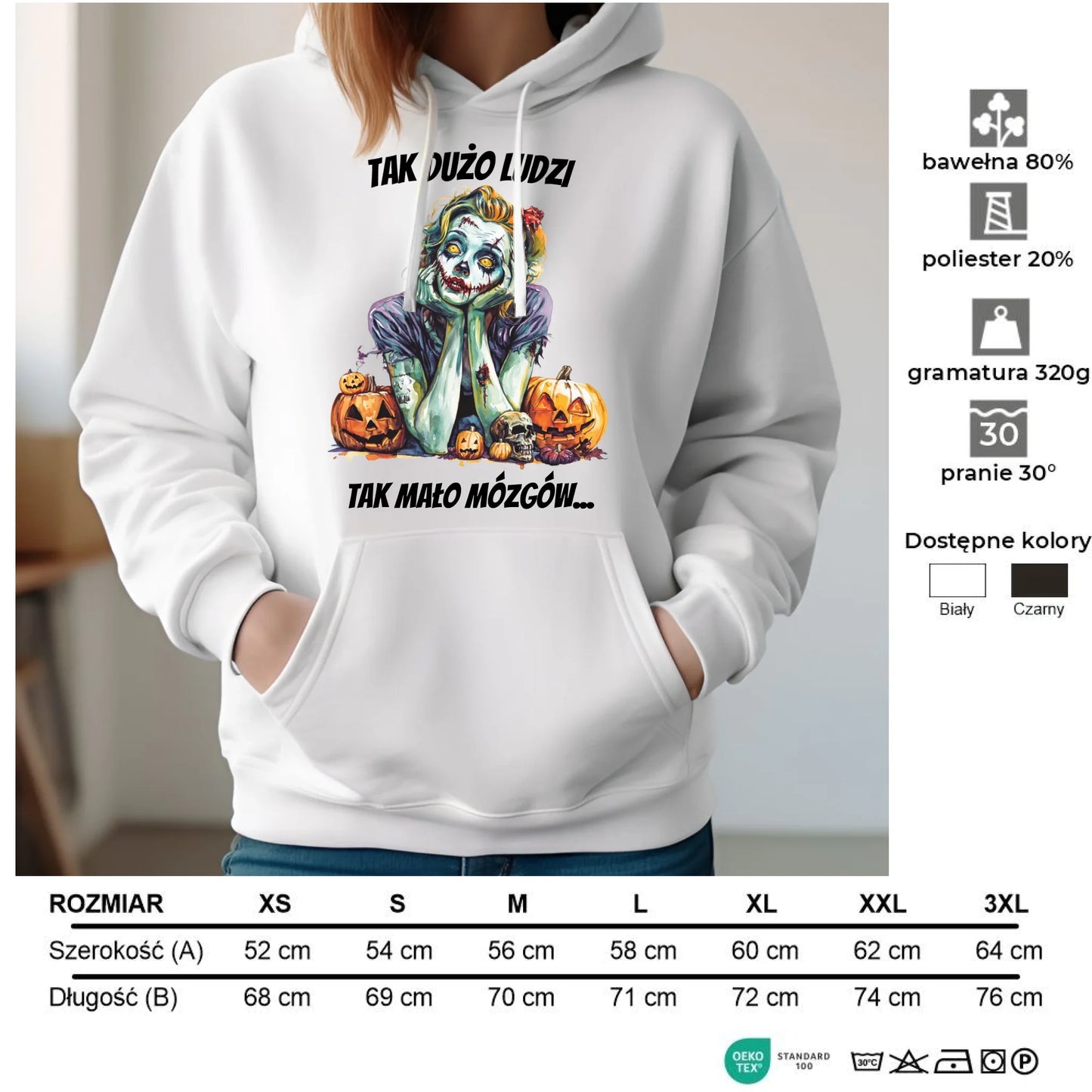 Bluza damska z kapturem na Halloween - Zombie - Tak mało mózgów HL31 - StoryCups.pl