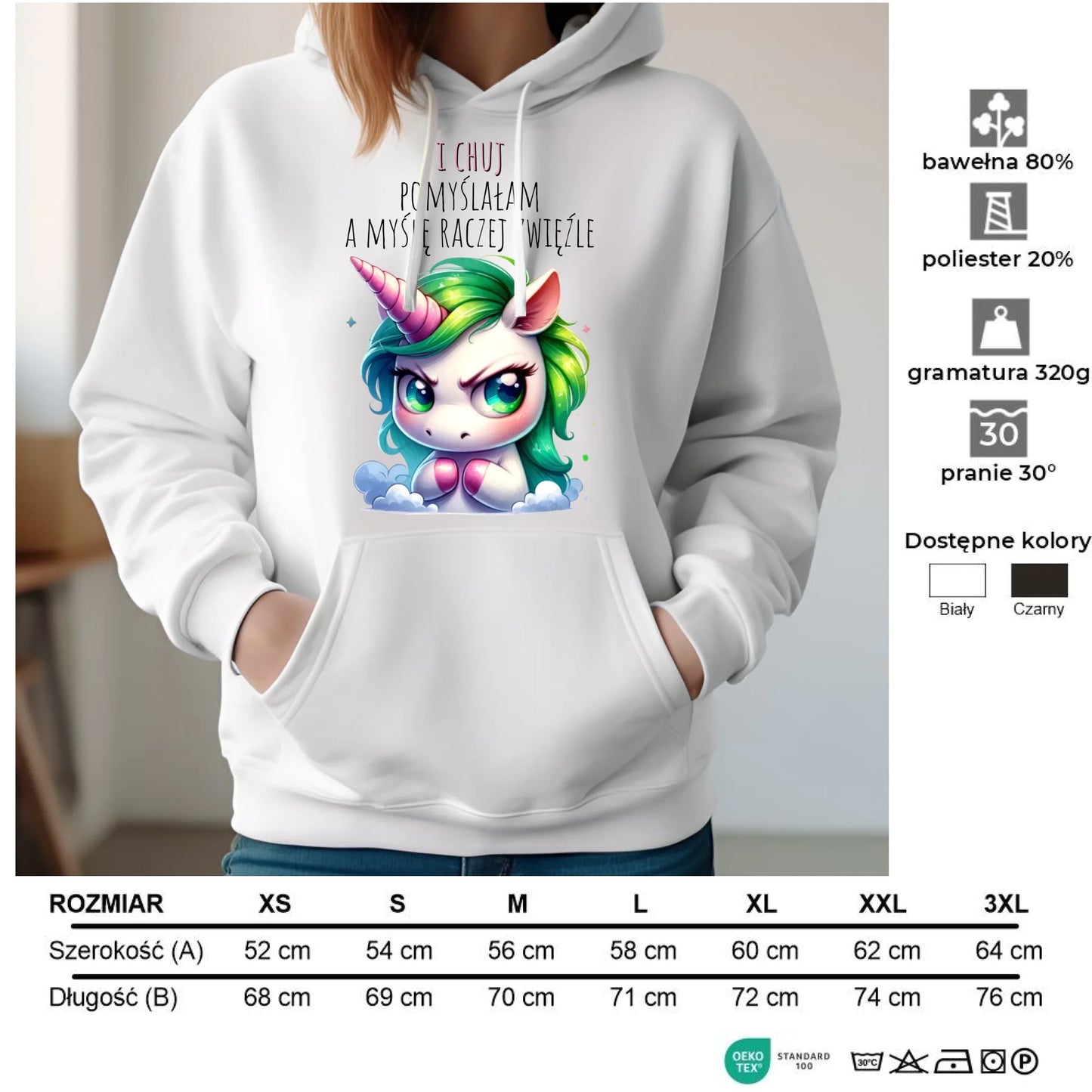 Bluza damska z kapturem - Jednorożec - I ch*j pomyślałam – bez cenzury DZ12 - StoryCups.pl