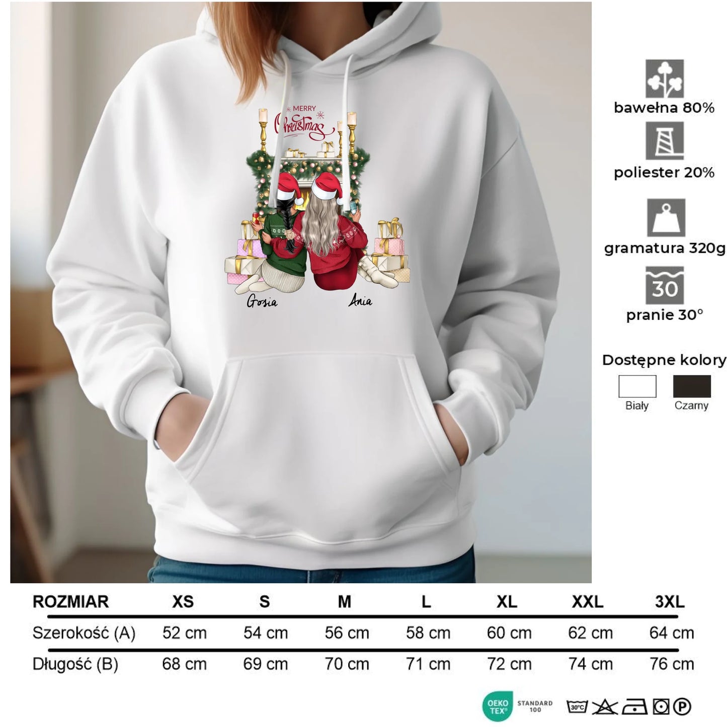 Bluza damska z kapturem świąteczna - prezent dla przyjaciółki - personalizowane postacie 2-4 osoby PR04 - StoryCups.pl